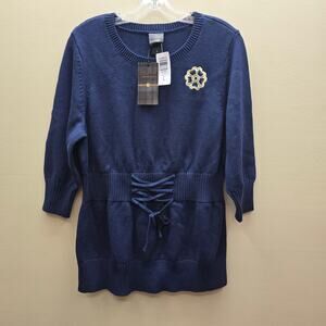 Torrid x Outlander Lattice Front Quarter Sleeve Tunic Sweater Blue Size 0/L NWT